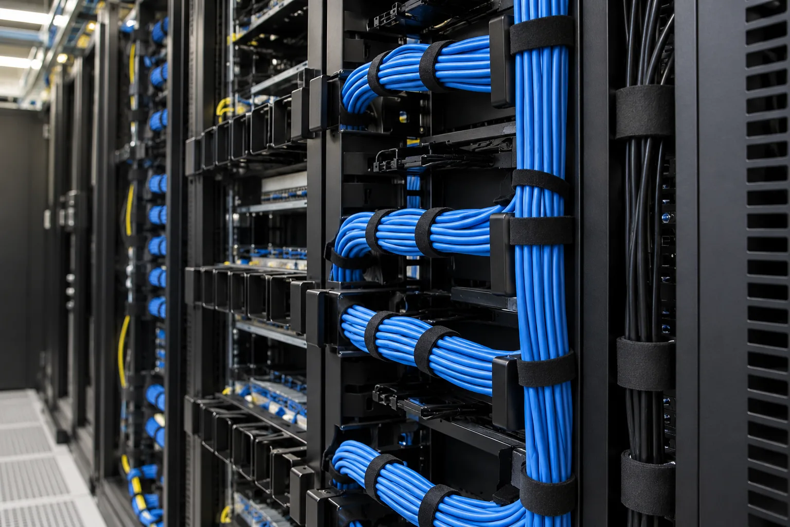 Upgraded network racks and organized equipment in the university infrastructure in Saudi Arabia
