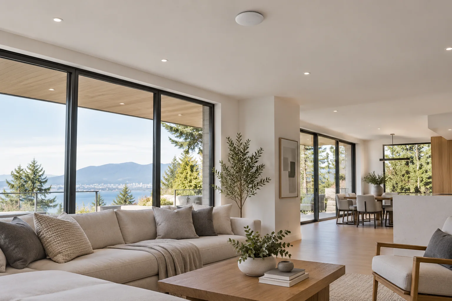 Professionally mounted ceiling wireless access point in a modern custom-home interior