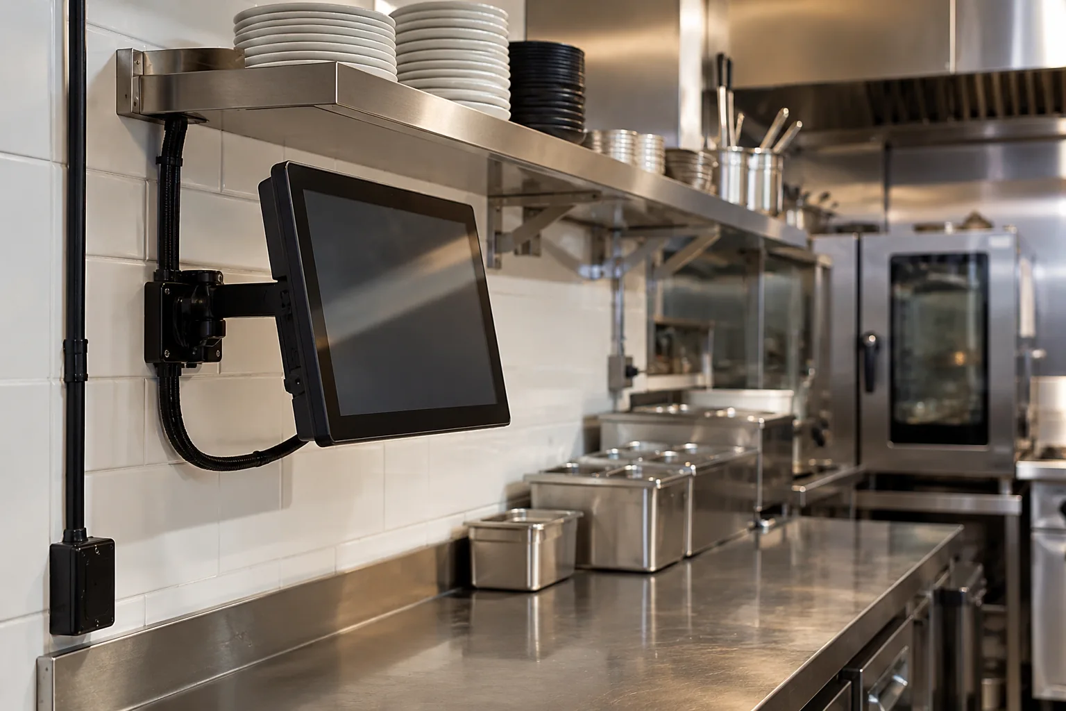 Kitchen POS equipment representing the separate back-of-house requirement